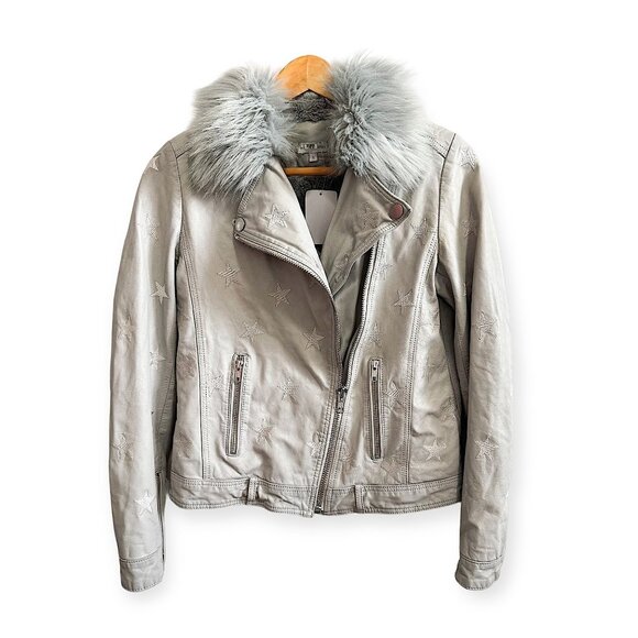 Samantha Sipos Seeing Stars Lamb Leather Biker Jacket Gray, Size S - Picture 3 of 16